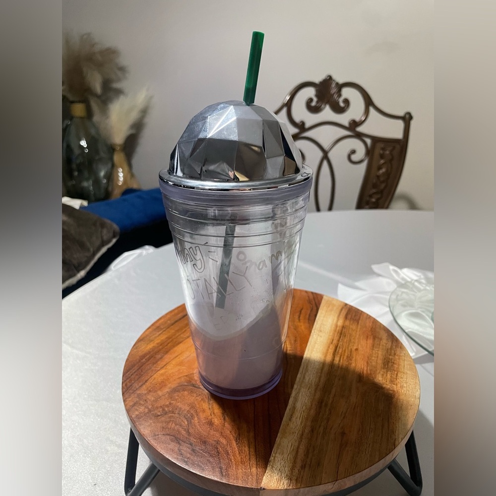 Starbucks Frappuccino 16 oz Grande Cold Cup Tumbler silver chrome dome lid